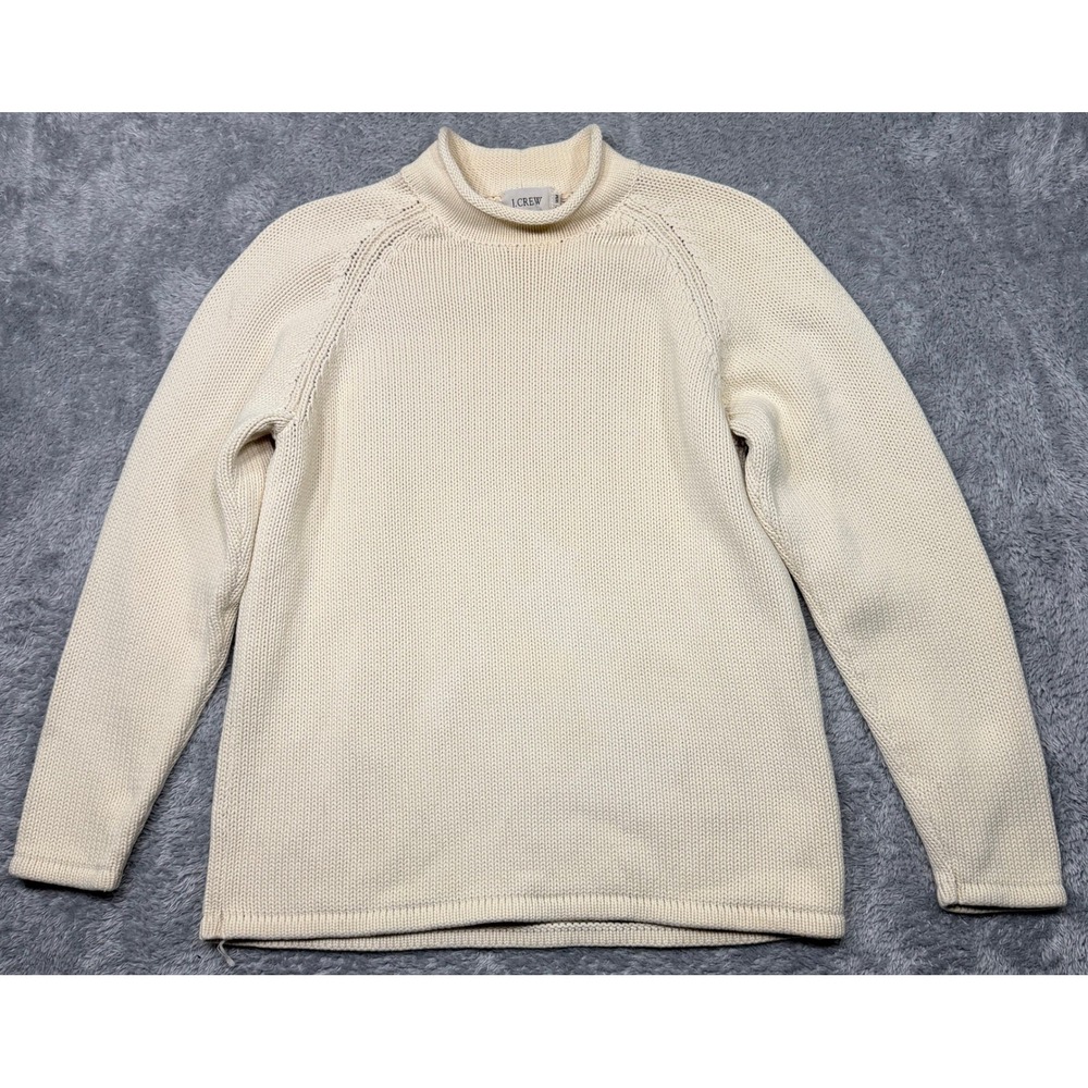 Vintage J Crew Roll Neck Sweater Womens M Ivory Cream Oarsman Fishermans 90s